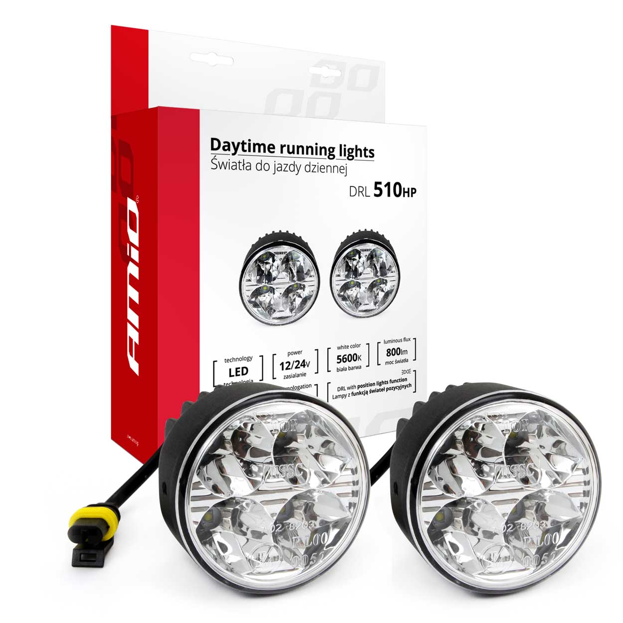01524-1 Amio – Στρογγυλά Φώτα Ημέρας DRL LED 12/24V 800Lm για Αυξημένη Ορατότητα & Ασφάλεια σε Αυτοκίνητο & Φορτηγό – Σετ 2 Τεμ. (01524/AM) - Image 1