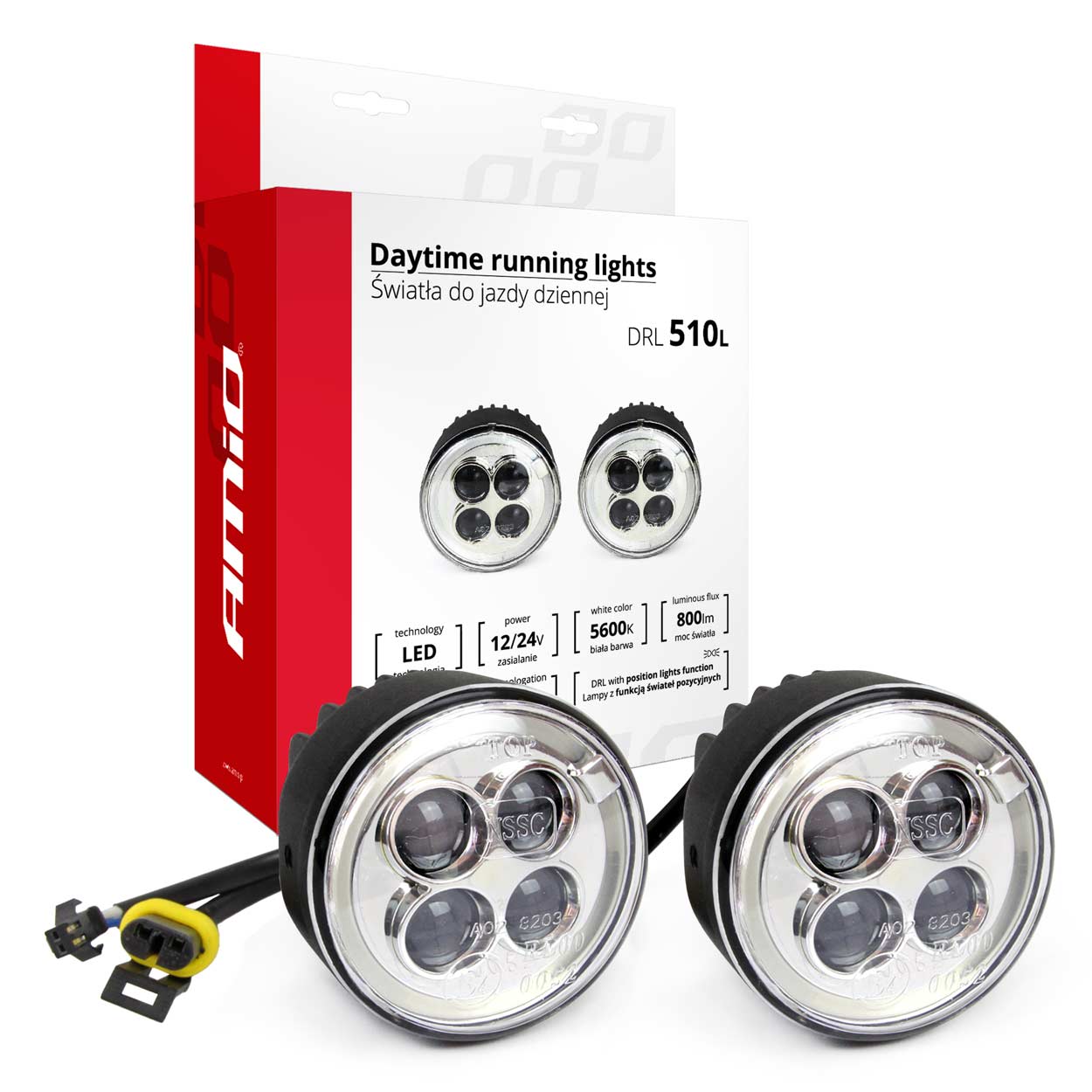 01525-1 Amio – Στρογγυλά Φώτα Ημέρας DRL LED 12V 800Lm για Αυξημένη Ορατότητα & Ασφάλεια σε Αυτοκίνητο – Σετ 2 Τεμ. (01525/AM) - Image 1