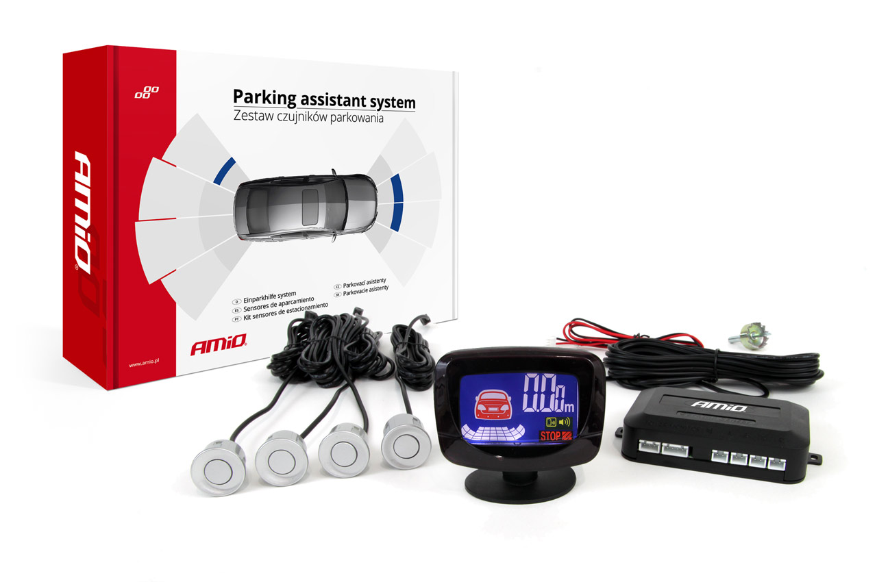 01561-czujniki-parkowania-01 Amio – Σύστημα Παρκαρίσματος 12V με 4 Αισθητήρες Ασημί 22mm & Οθόνη LED GRAF για Ακριβή Ένδειξη Απόστασης & Ασφαλές Παρκάρισμα – 1 Τεμ. (01561/AM) - Image 1
