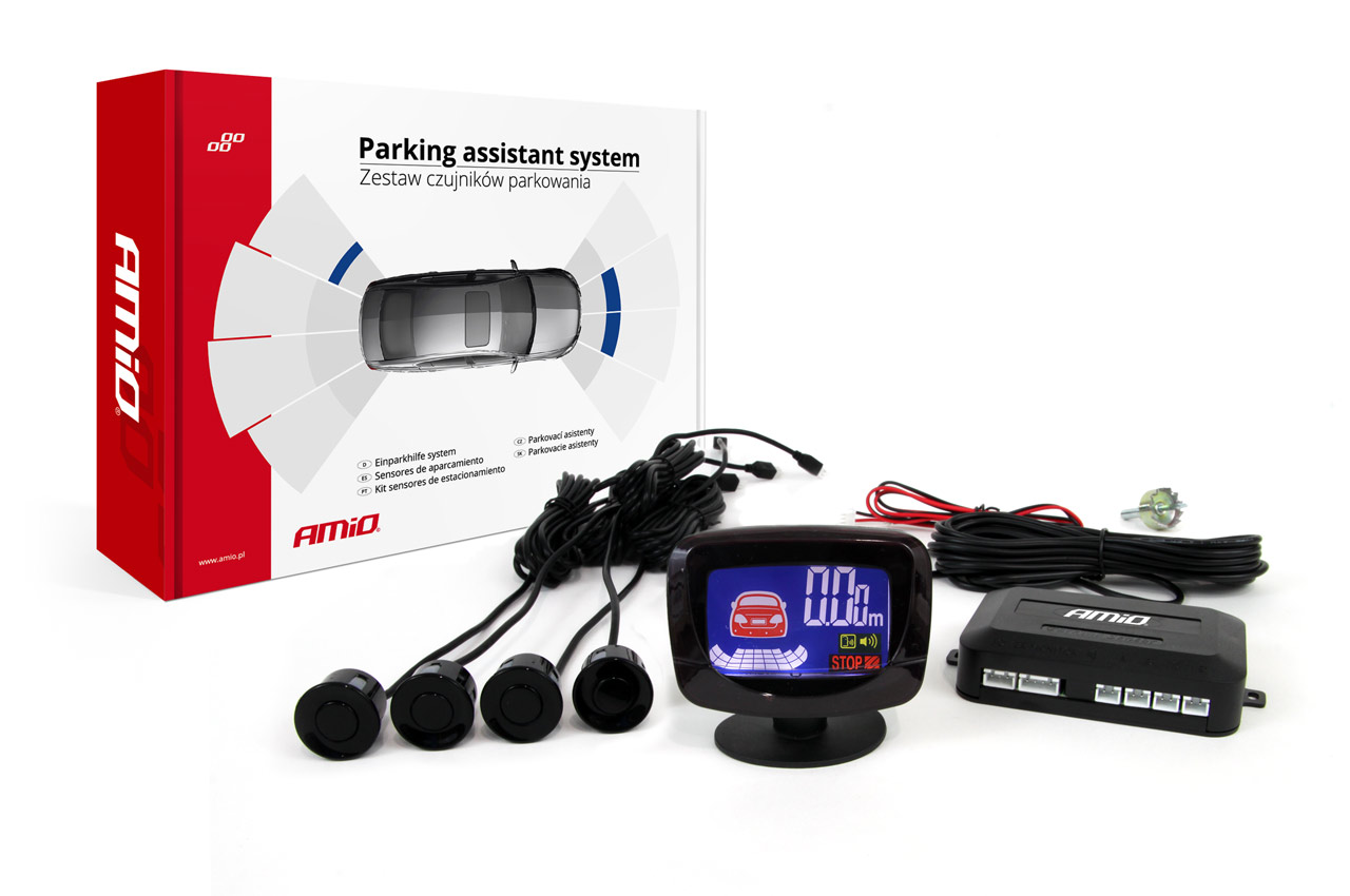01562-czujniki-parkowania-01 Amio – Σύστημα Παρκαρίσματος 12V με 4 Αισθητήρες Μαύρους 22mm & Οθόνη LED GRAF για Ακριβή Ένδειξη Απόστασης & Ασφαλές Παρκάρισμα – 1 Τεμ. (01562/AM) - Image 1