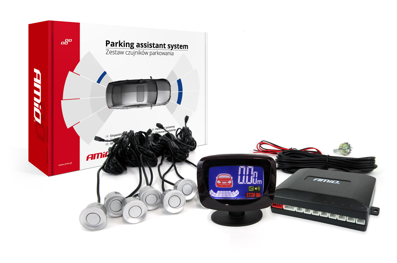 01597-1 Amio – Σύστημα Παρκαρίσματος 12V με 8 Αισθητήρες Ασημί 22mm Εμπρός-Πίσω & Οθόνη LED GRAF για Πλήρη Ορατότητα & Ασφαλές Παρκάρισμα – 1 Τεμ. (01597/AM) - Image 1
