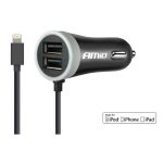Amio - Φορτιστής Αναπτήρα 12-24V 2.4A με 2 θύρες USB και καλώδιο Lightning για ταυτόχρονη φόρτιση συσκευών με σταθερή παροχή ρεύματος σε αυτοκίνητα και επαγγελματικά οχήματα - 1 Τεμ. (02057/AM)
