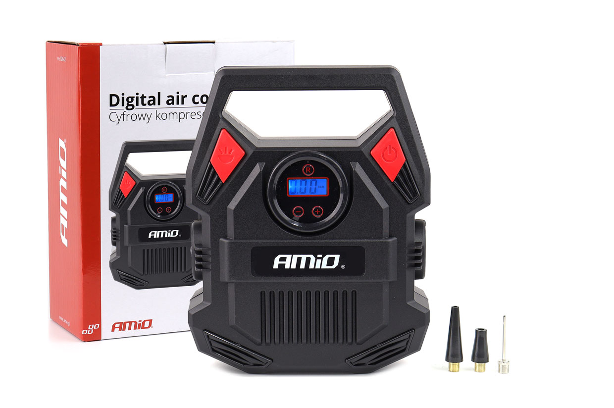 02462 Amio - ΚΟΜΠΡΕΣΕΡ ΑΕΡΑ 12V 10bar/150psi ΜΕ 3 ΑΝΤΑΠΤΟΡΕΣ ΚΑΙ ΨΗΦΙΑΚΗ ΕΝΔΕΙΞΗ ACOMP-17 AMIO - 1 τεμ. (02642/AM) - Image 1