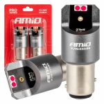 Amio - ΛΑΜΠΑΚΙΑ P21/5W BAY15d 12/24V 6.000K 4xSMD LED CAN-BUS ΚΟΚΚΙΝΟ PRO SERIES - 2 Τεμ. (03586/AM)
