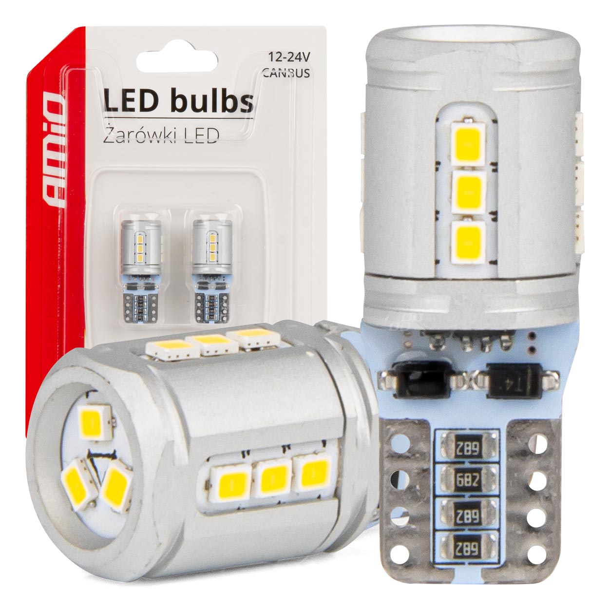 03723AM Amio - T10e W5W 12/24V 15x2016 SMD LED CAN-BUS ΛΕΥΚΟ 2ΤΕΜ. (03723/AM) - Image 1