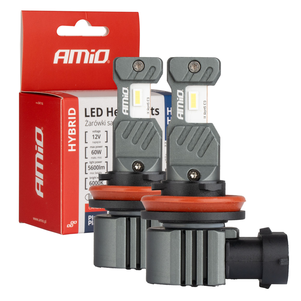 04116_AM_1 Amio - ΛΑΜΠΕΣ LED H8/H9/H11/H16 12V 60W 6.000K 5.600lm +400% LED CAN-BUS HYBRID SERIES - 2 ΤΕΜ. (04116/AM) - Image 1