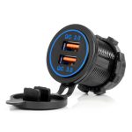 Amio - ΠΡΙΖΑ ΜΕ 2 ΘΥΡΕΣ USB ΚΑΙ ΚΑΠΑΚΙ 12/24V QUICK CHARGE 3.0 ΑΔΙΑΒΡΟΧΗ ΜΕ ΜΠΛΕ LED ΦΩΣ ΜΑΥΡΗ - 1 ΤΕΜ. (04218/AM)
