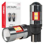 Amio - Λάμπες LED CAN Bus T10 W5W (W2.1x9.5d) Universal για Επιβατικά Αυτοκίνητα & Φορτηγά με τάση 12V-48V & 9xSMD 3030 σε Λευκή απόχρωση 5500K Chrome/Black - Σετ 2 τεμ. (04244/AM)