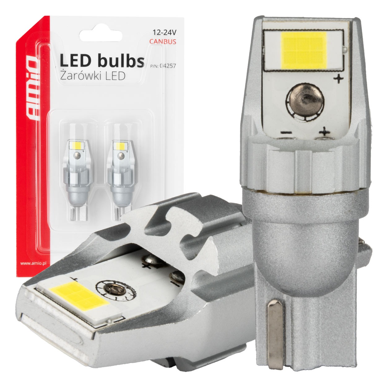 04257OK Amio - Λάμπα LED CANBUS T15 (W16W) 2SMD 3570 Λευκή 6000K 12V/24V για Φώτα Όπισθεν & Βοηθητικό Φωτισμό - 2τεμ. (04257/AM) - Image 1