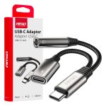Amio - ΚΑΛΩΔΙΟ ΦΟΡΤΙΣΗΣ USB ΑΠΟ USB-C ΣΕ USB-C & ΑΝΤΑΠΤΟΡΑΣ ΑΚΟΥΣΤΙΚΩΝ MINI JACK 3.5mm ΘΗΛΥΚΟ 10cm - 1 Τεμ. (04295/AM)