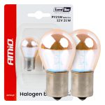 Amio – Λάμπες Αλογόνου PY21W BAU15s 12V 21W Πορτοκαλί/Χρώμιο Lumitec για Φλας & Καθαρή Σήμανση – Σετ 2 Τεμ. (04627/AM)
