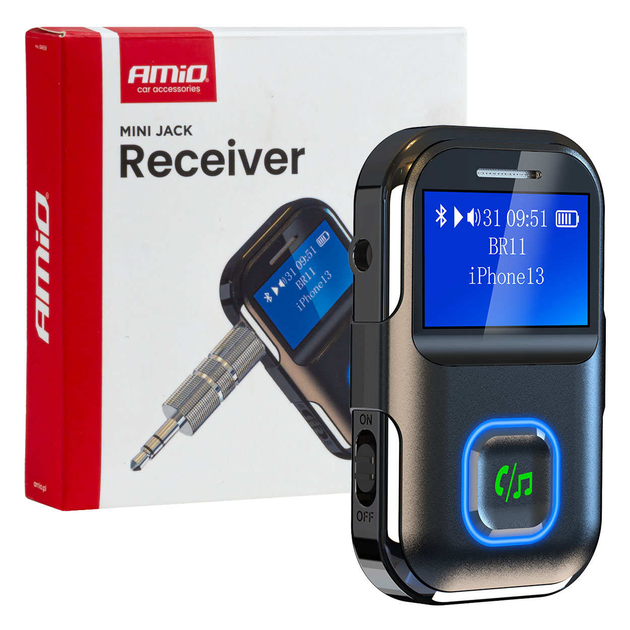 04659 Amio - Bluetooth Δέκτης (Receiver) BTR-03 για Ασύρματη Μετάδοση Ήχου με υποδοχή Mini Jack 3.5mm και Οθόνη LCD - 1 τεμ. (04659/AM) - Image 1