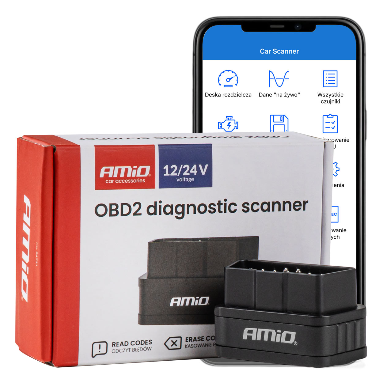 04731AM_1 Amio - Διαγνωστικό Αυτοκινήτου OBD 2 τύπου ELM327 Bluetooth PIC25K80 τάση λειτουργίας 12V με ασύρματη σύνδεση για Επιβατικά Αυτοκίνητα - 1 τεμ. (04731/AM) - Image 1