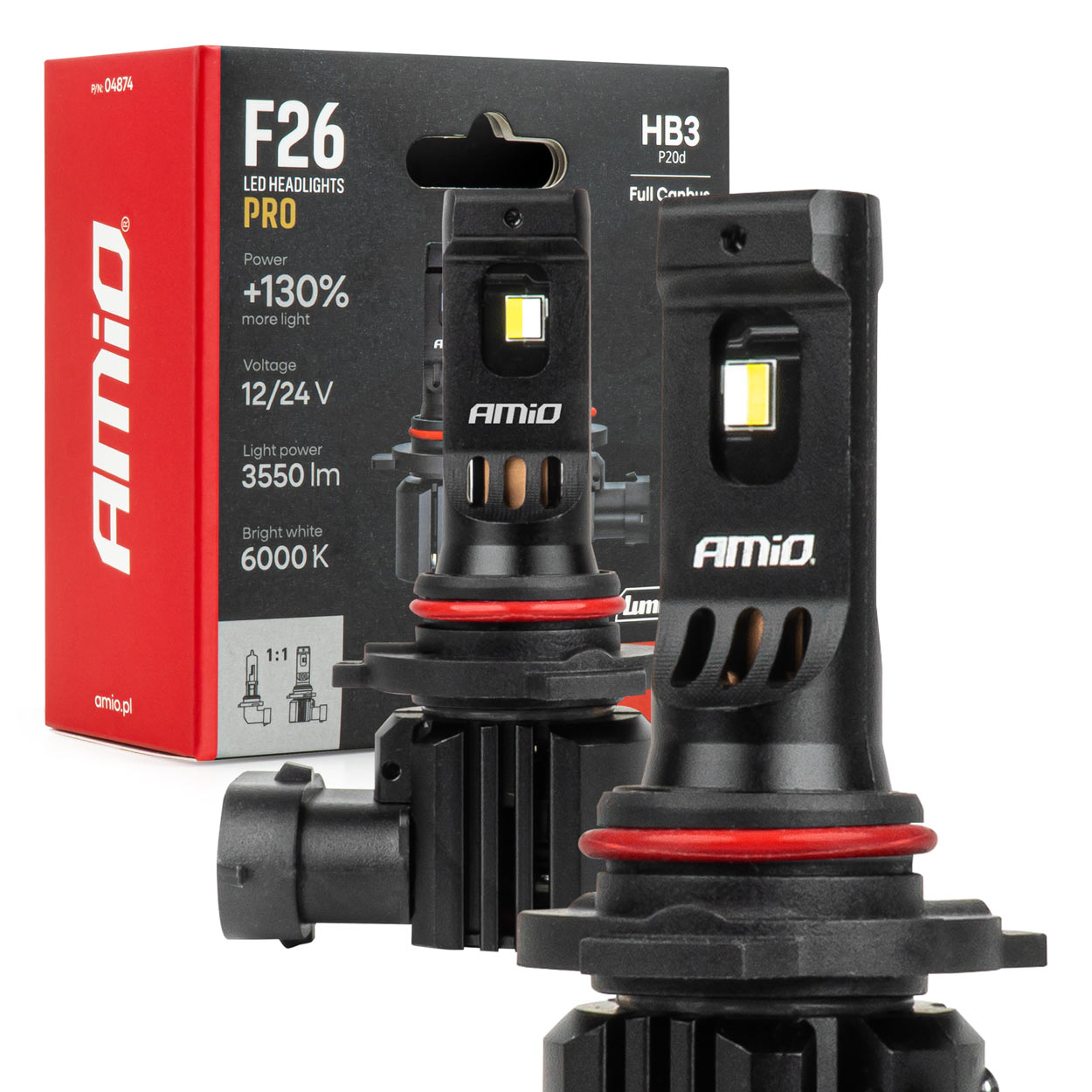 04874AM_1 AMiO - Λάμπες LED F26 Pro Series HB3 12/24V 68W 2900-3550lm 6.000K Full Can-Bus Plug&Play - 2 Τεμ. (04874/AM) - Image 1