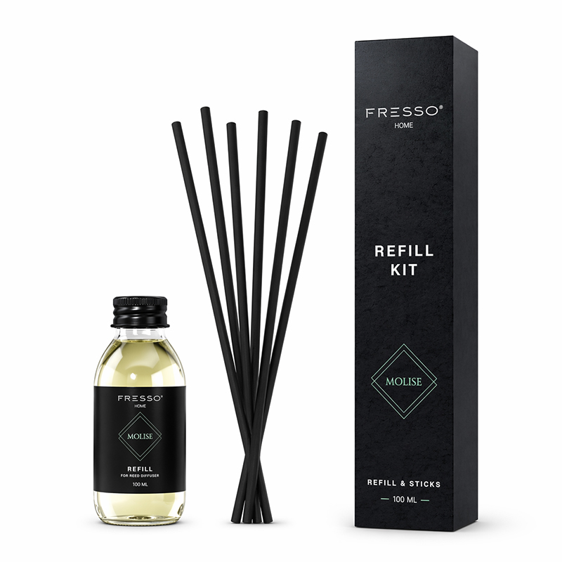 390044FRE_1 Fresso - Κιτ Αναπλήρωσης με Άρωμα Molise 100 ml Premium Home Refill Kit και 6 Μαύρα Στικ από Fiberglass για Αρωματικό Χώρου Reed Diffuser - 1 Τεμ. (390044/FRE) - Image 1
