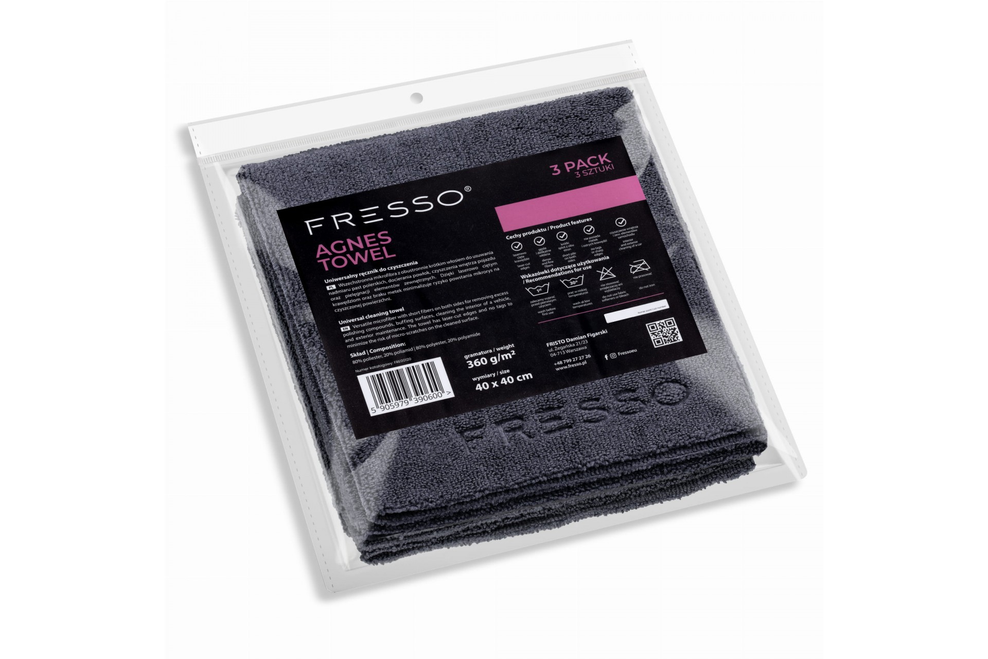 FRESSO_AgnesTowel_3pack_01_3f824009-0f93-4336-a70d-449830d1f744 Fresso - Πετσέτες Μικροΐνας Agnes 40 x 40 cm 360 g/m² Διπλής Όψης για Εσωτερικές και Εξωτερικές Επιφάνειες - Σετ 3 Τεμ. (390600/FRE) - Image 1