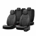 AMiO - Καλύμματα Καθισμάτων OTOM Swan 501 Black Μαύρο/Γκρι Σκούρο Λινό Ύφασμα και Δερματίνη για Μπροστινά και Πίσω Καθίσματα με 5 Προσκέφαλα - 1 Σετ (OT86751/AM)