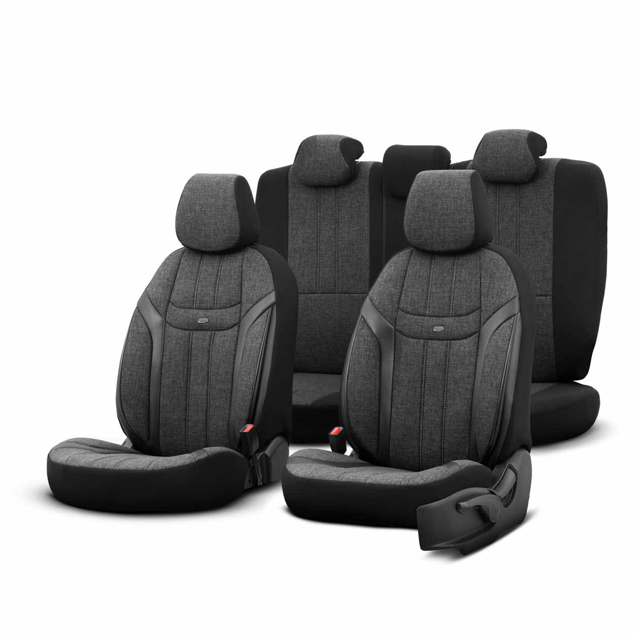 OT86751_AM_1 AMiO - Καλύμματα Καθισμάτων OTOM Swan 501 Black Μαύρο/Γκρι Σκούρο Λινό Ύφασμα και Δερματίνη για Μπροστινά και Πίσω Καθίσματα με 5 Προσκέφαλα - 1 Σετ (OT86751/AM) - Image 1