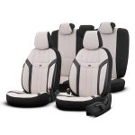 AMiO - Καλύμματα Καθισμάτων OTOM Swan 503 Beige Μαύρο/Μπεζ Λινό Ύφασμα και Δερματίνη για Μπροστινά και Πίσω Καθίσματα με 5 Προσκέφαλα - 1 Σετ (OT86753/AM)