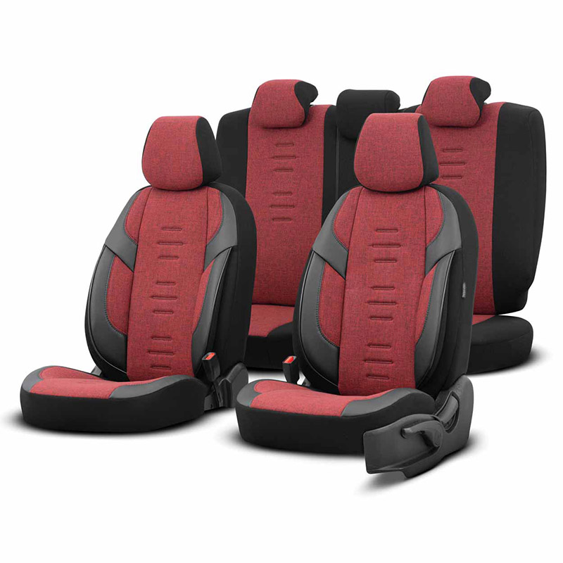 OT86756AM_1 AMiO - Καλύμματα Καθισμάτων OTOM Throne 103 Red σε Μαύρο/Γκρι/Κόκκινο Ύφασμα και Δερματίνη για Μπροστινά και Πίσω Καθίσματα με 5 Προσκέφαλα - 1 Σετ (OT86756/AM) - Image 1