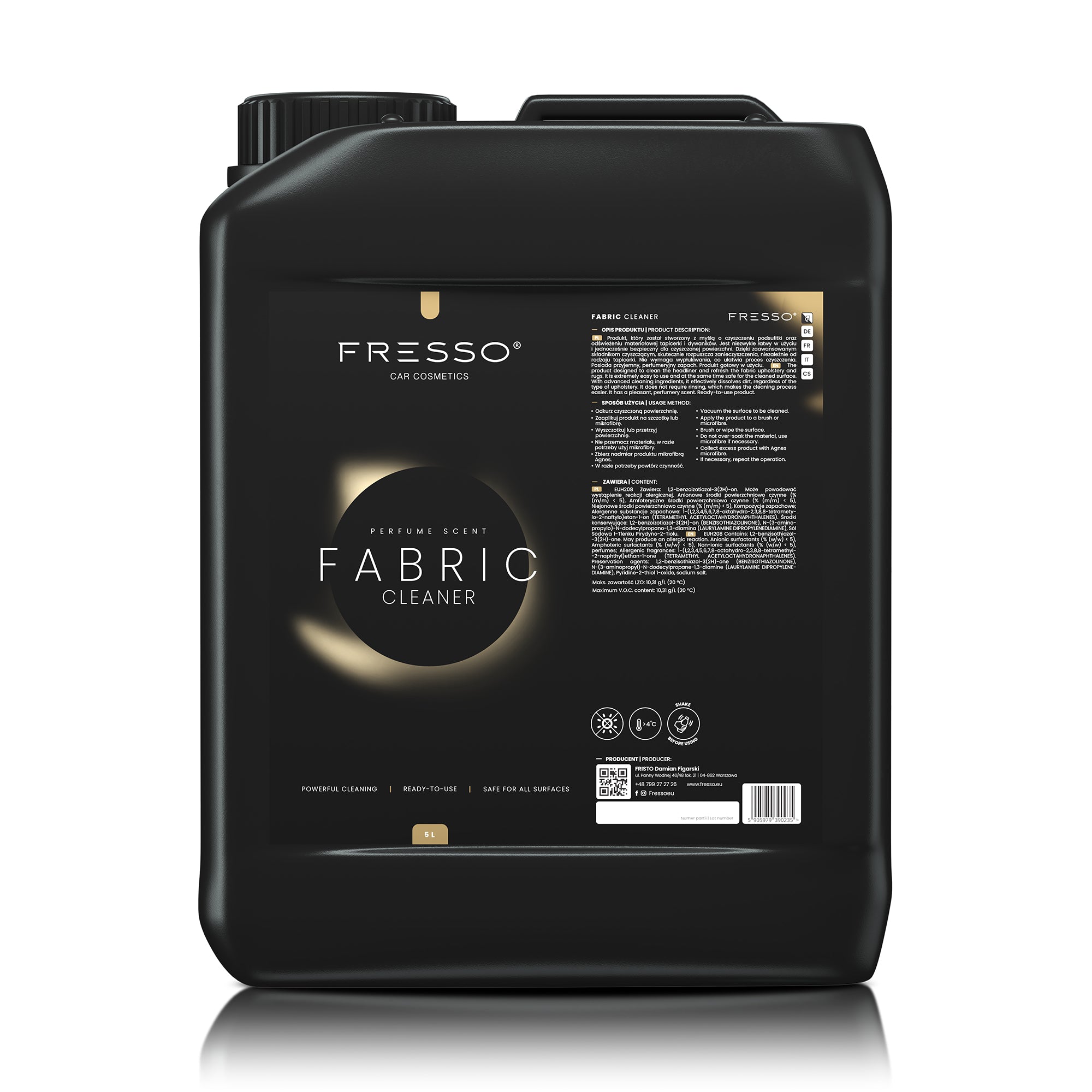 fabriccleaner5l2000x20000odbicie.jpgv_1769067551_width_2000 Fresso - Καθαριστικό Υφασμάτων και Ταπετσαρίας Fabric Cleaner 5 L για Καθίσματα, Οροφή και Μοκέτες χωρίς Ξέβγαλμα - 1 Τεμ. (390235/FRE) - Image 1